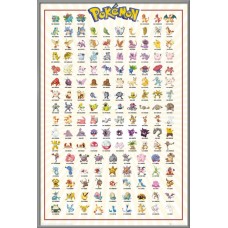 Pokemon - TV Show / Gaming Poster / Print (Kanto 151 - All 151 Pokemons) (Size: 24" x 36") (Clear Poster Hanger)   